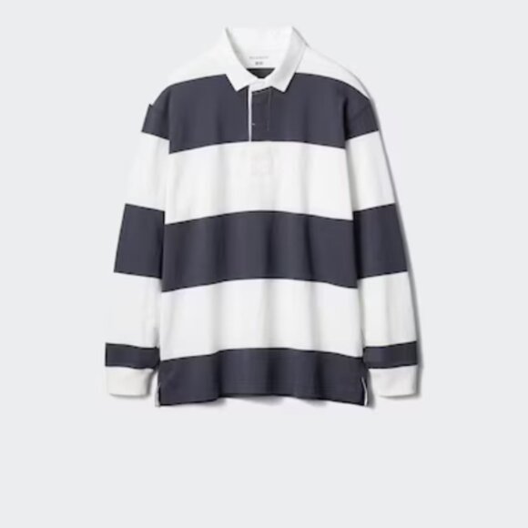 👚 Uniqlo JW Anderson Oversized Rugger Polo Shirt Navy Striped Size XXS - Picture 1 of 7